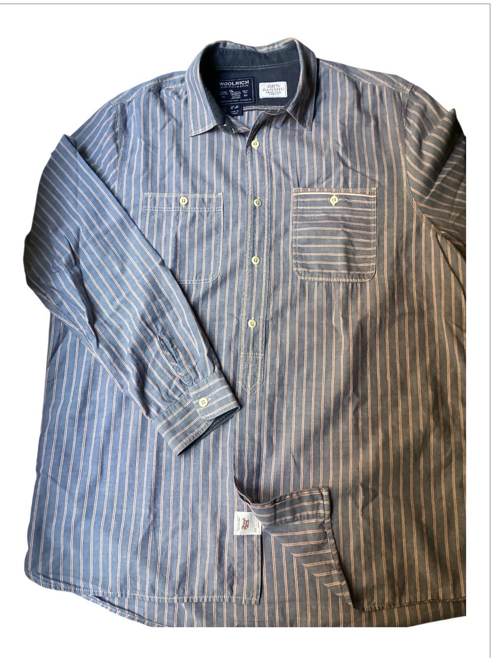 Woolrich John Rich Bros Vintage Navy and White Oxford Stripe Button-Down Shirt